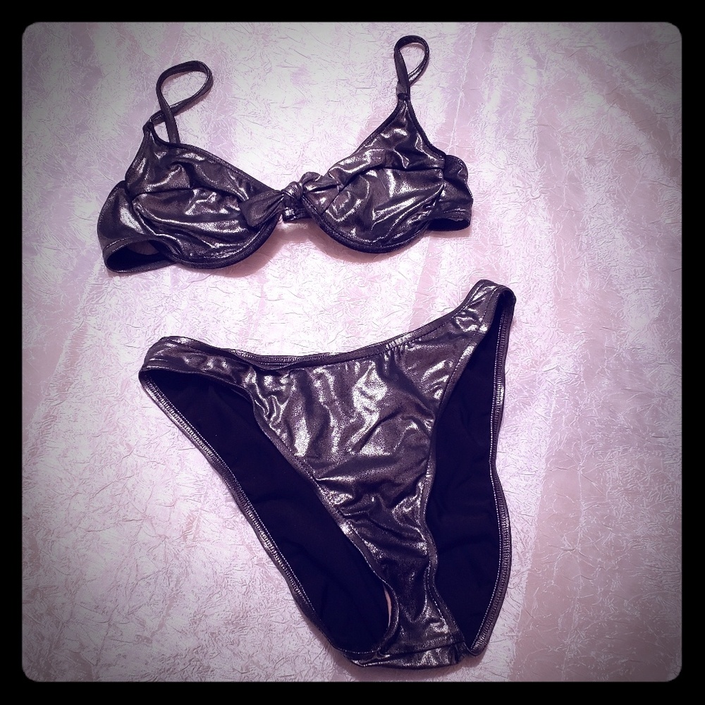 Metallic Pewter Bikini, Sz Lg